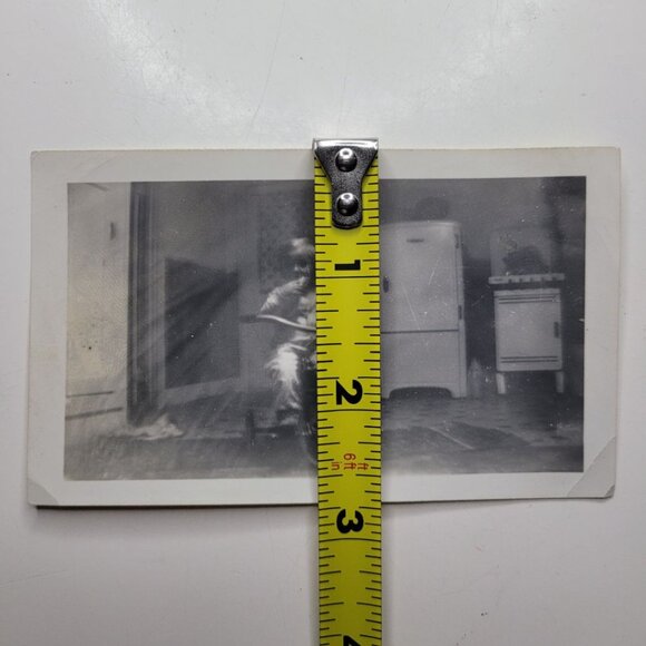 Creepy Photograph Child Tricycle Black White Gray Blurry Horror 1950s 1960s - Picture 5 of 11